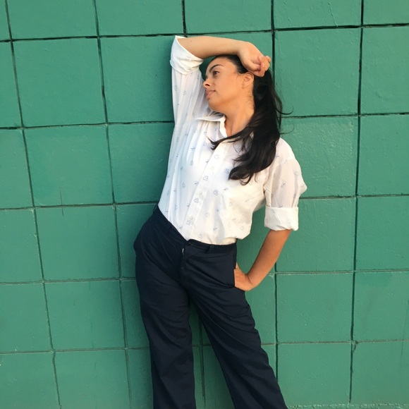 Vintage Embroidered Blue Leaf Long Sleeve Button Down - Picture 8 of 9